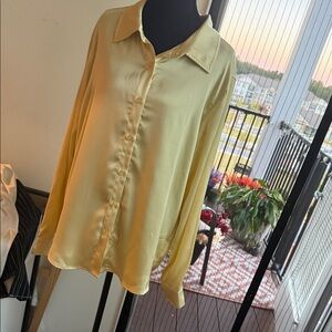 JustFab Soft Yellow Satin Button Down Shirt